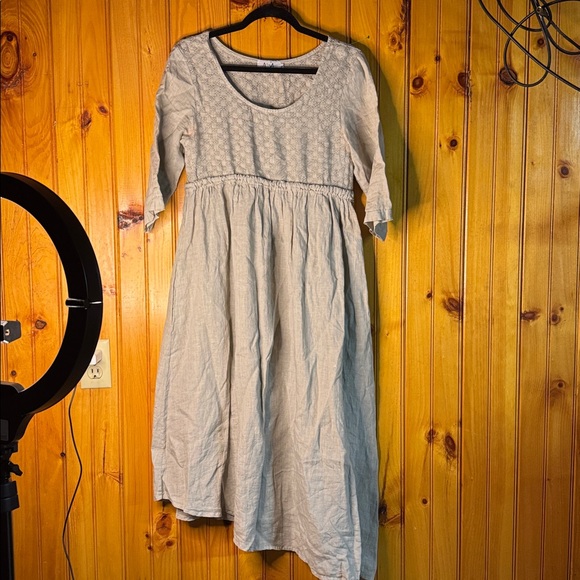 Aria Dresses & Skirts - Aria Handmade Cream Textured Midi Dress 100% Italian Linen